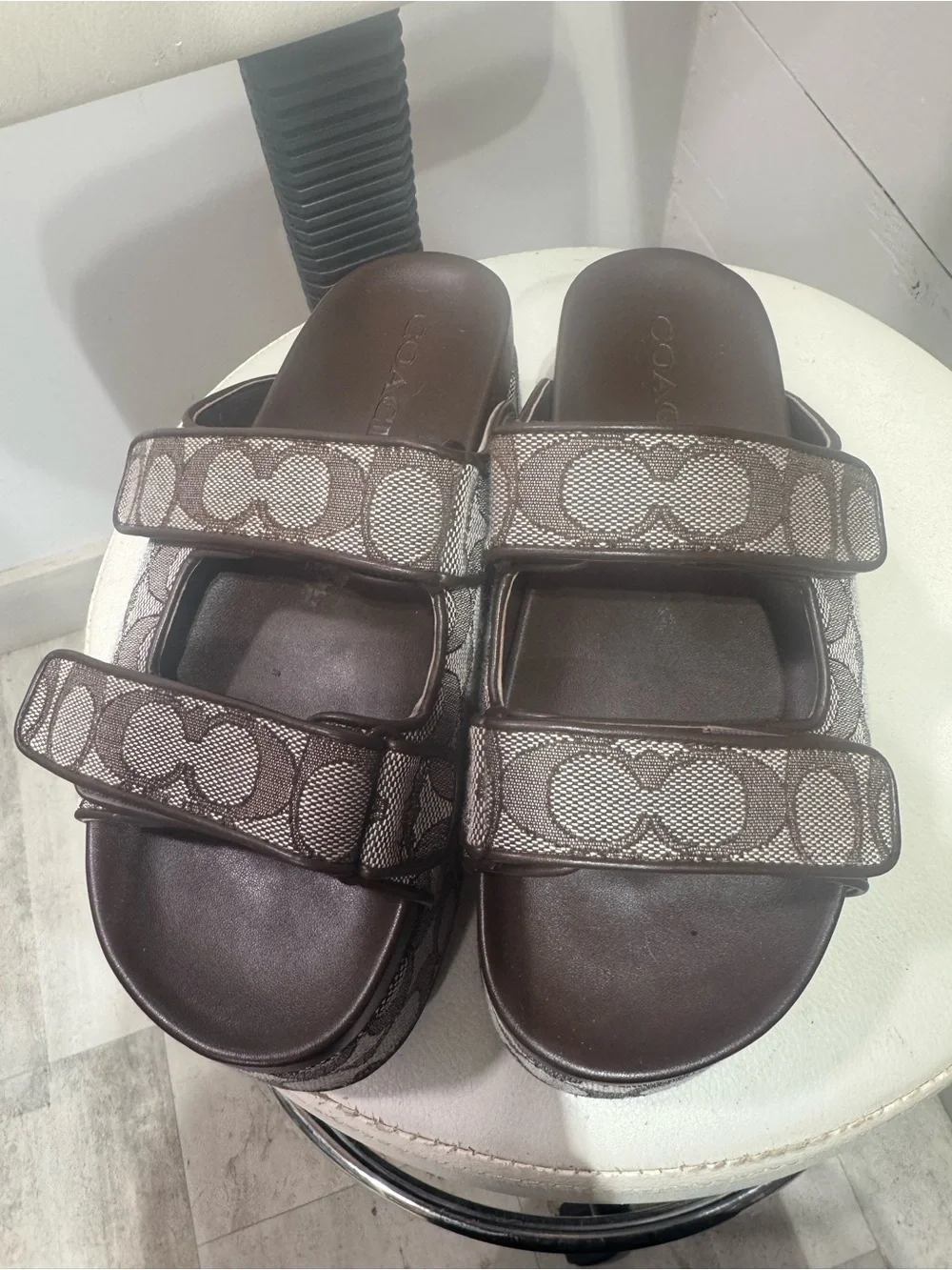Coach Brown Monogram Platform Slide Sandal